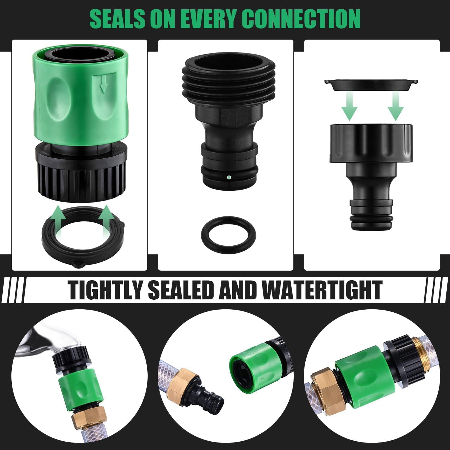 HRTGFD-16 Pieces Garden Water Hose Quick Connectors, 3/4 Inch GHT Plastic Water Hose Fittings Male and Female, Quick Connect Hose Fittings for Garden Hose Quick Connector with 10 Pieces Rubber Washer