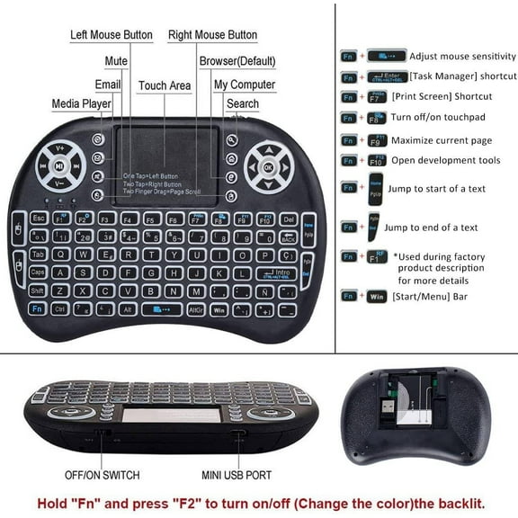 HRTGFD-2.4GHz Backlit Mini Keyboard Touchpad Mouse, Mini Wireless Keyboard with Touchpad and Multimedia Keys for Android TV Box Smart TV HTPC PS3 Smart Phone Tablet Mac Linux Windows OS (7 Colors)