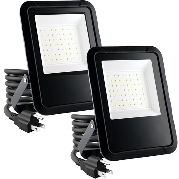 HRTGFD-2 Pack 70W Outside Work Light, 7000LM Waterproof LED Flood Lights with Plug, 6500K Portable Exteriores Security Floodlights for Yard, Garage, Garden, Stadium, Playground