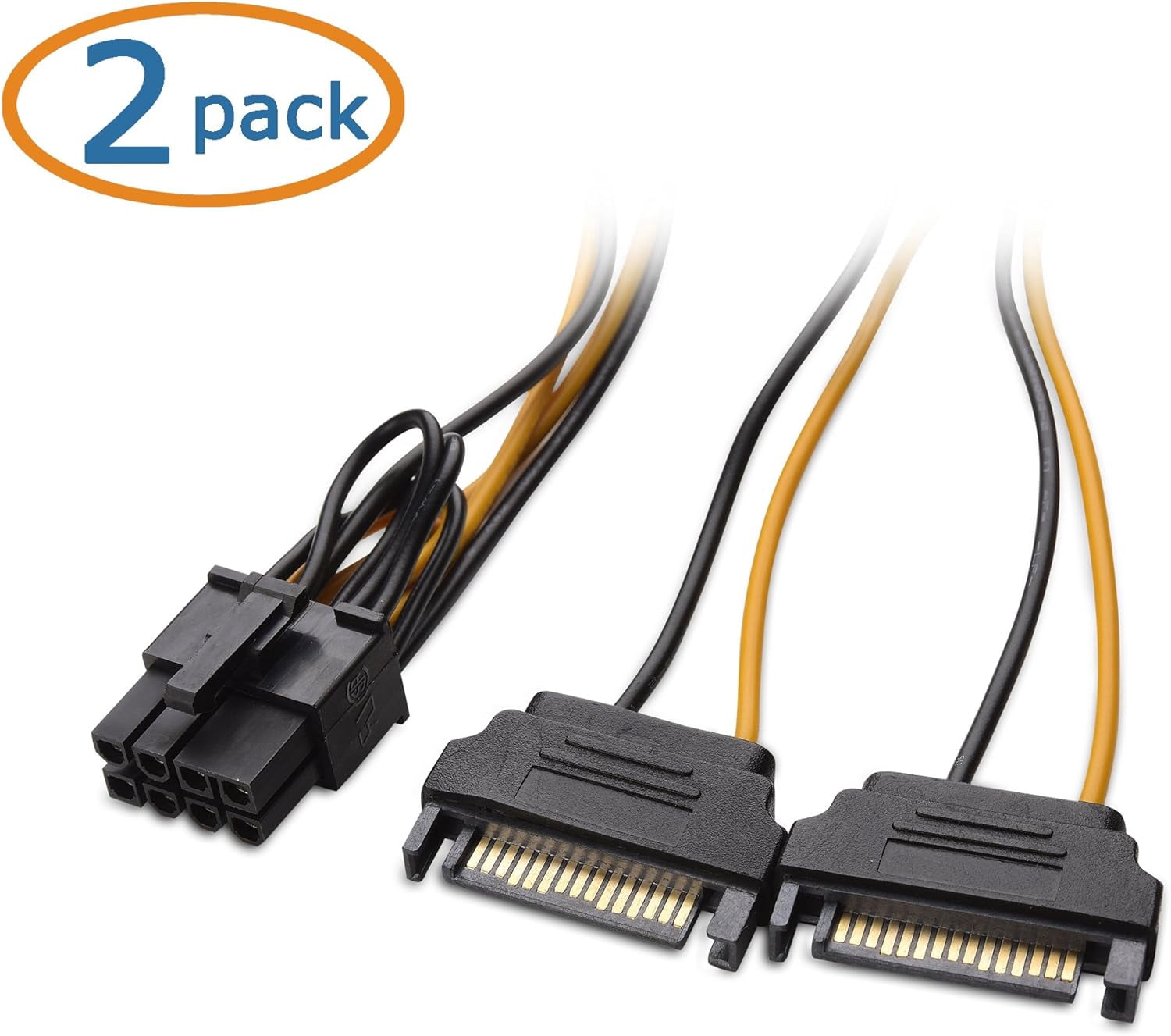HRTGFD-2-Pack 8 Pin to SATA Power Cable (SATA to 8 Pin PCIe) - 5 Inches