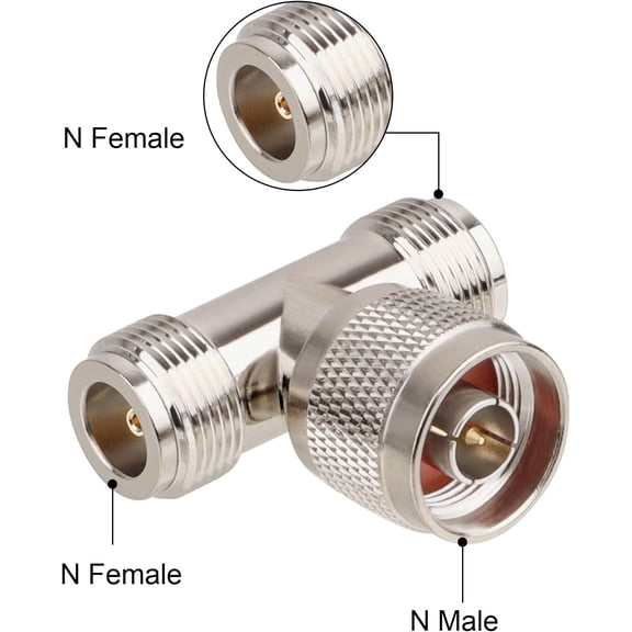 HRTGFD-2-Pack N Male to N Female RF Coaxial Adapter, T-Shape 3-Way Splitter Connector for Antenna and Signal Distribution Applications