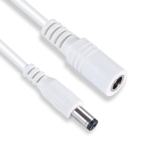 HRTGFD-2 Pack Power Extension Cable 12ft 2.1mm x 5.5mm Compatible with DC 5V 12V 24V for CCTV Security Camera IP Camera Standalone DVR, LED Strip String Light-Male to Female (White)