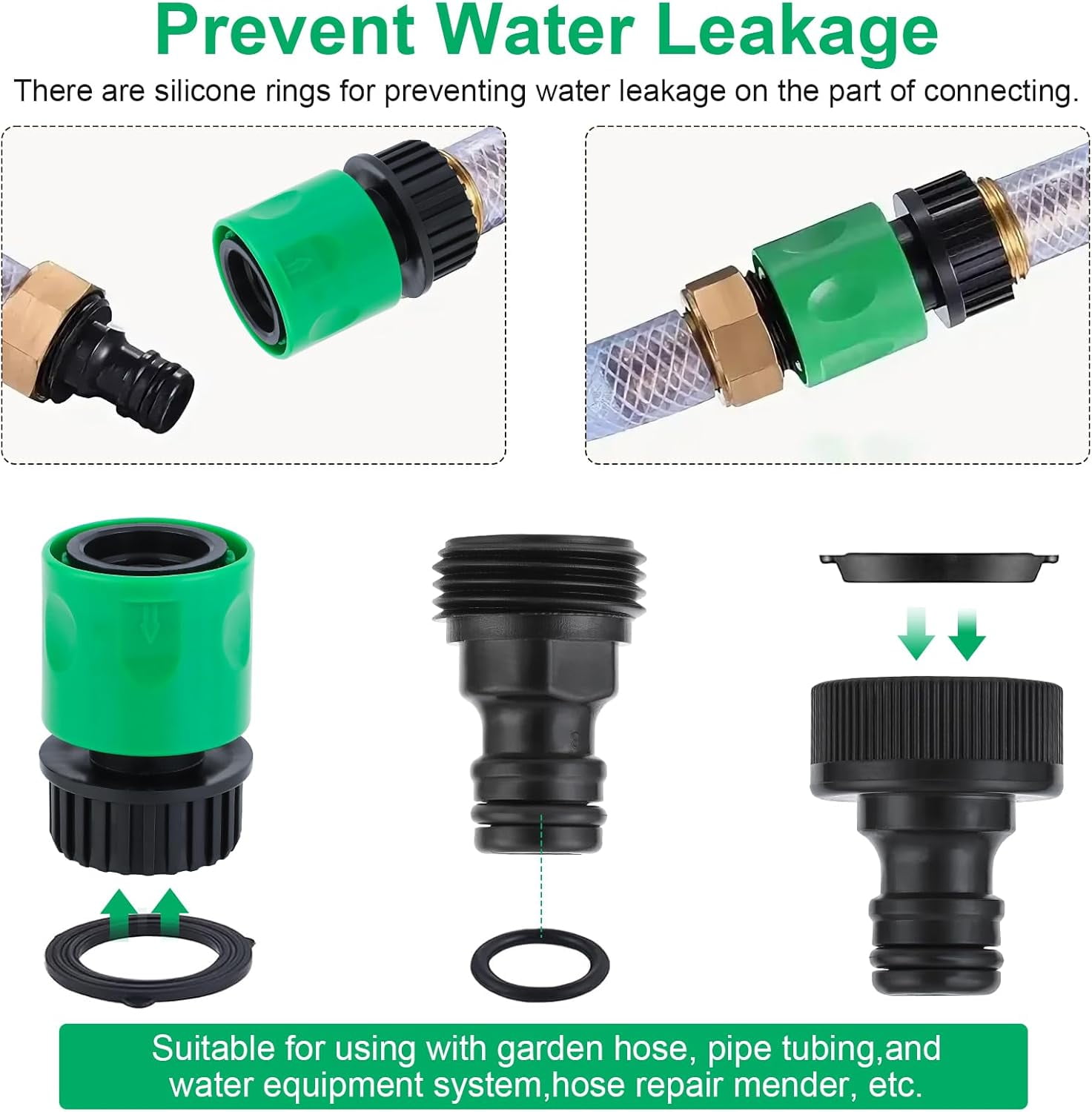 HRTGFD-20 Pieces plastic water hose quick connect fittings, Garden Hose Quick Connect Fittings Plastic Fitting Adapter for Hose 3/4 Inch GHT Male and Female Connectors with 12 Pieces Rubber Washer