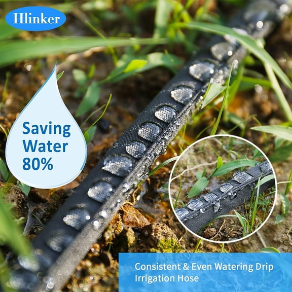 HRTGFD-2025 Flat Soaker Hose 15 ft with Stake for Garden, Linkable Drip Hose Diy Automates Garden Irrigation System Saving 81% Water, Dual-layer Leak-free Design Water Hose with Holes