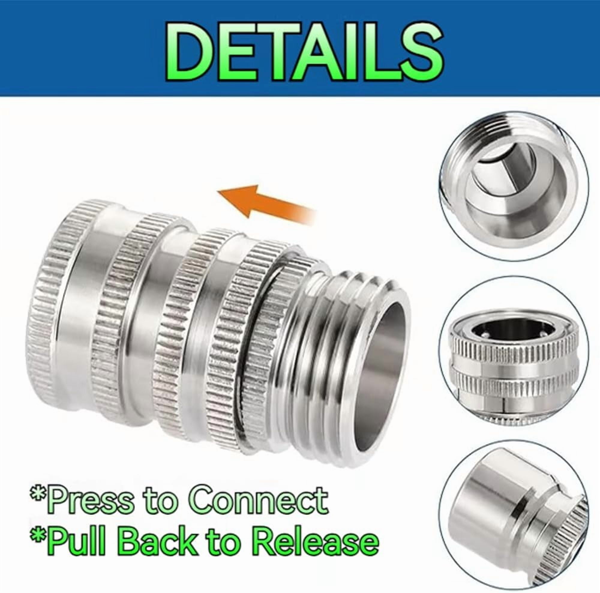 HRTGFD-2026 New Stainless Steel Garden Hose Quick Connect Fittings Set, 3/4 Inch GHT Water Hose Quick Connect Fittings, Heavy Duty Quick Release Connector For Hoses And Sprayers (2*Pcs)