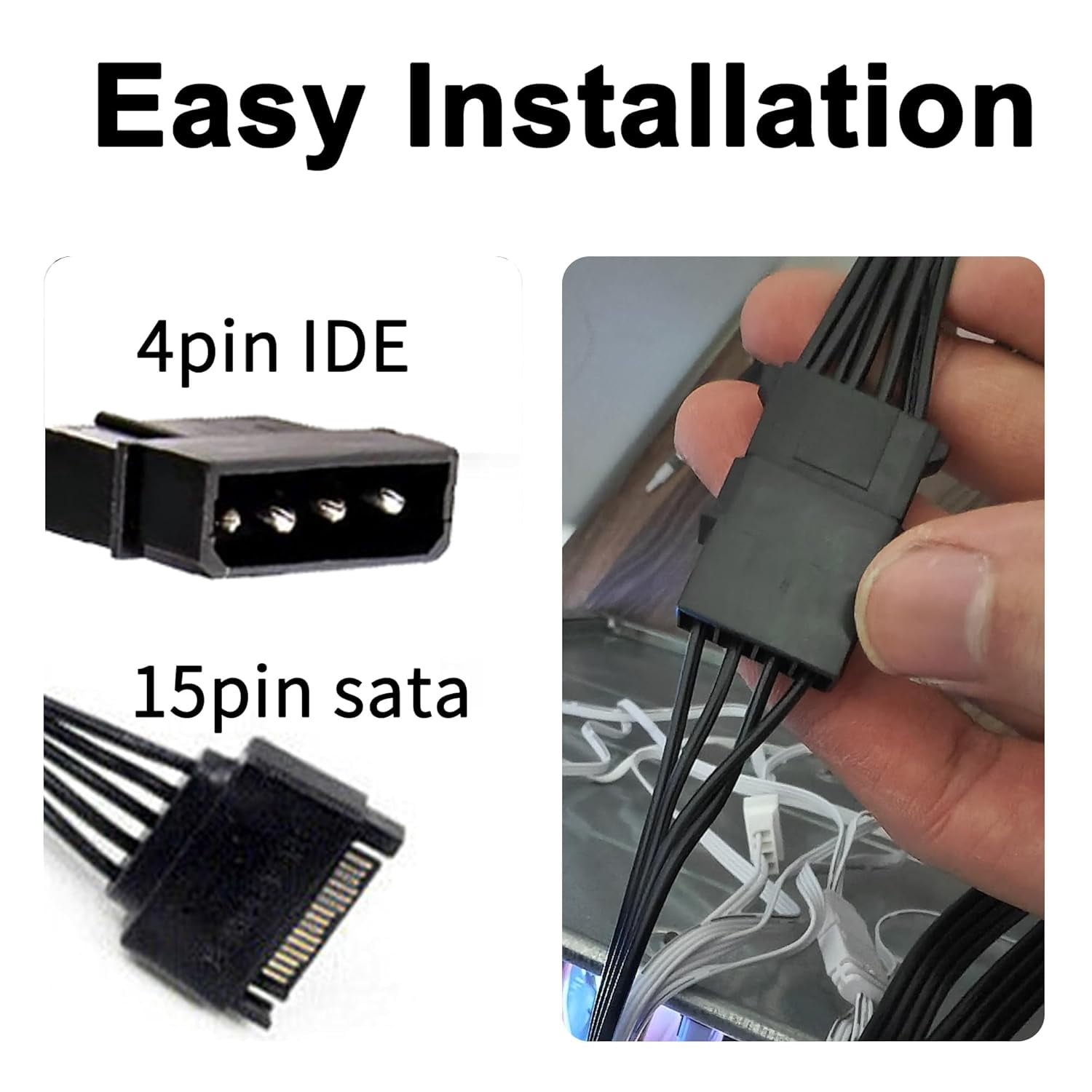 HRTGFD-2Pack 4pin Molex IDE to SATA Power Splitter Cable, 15pin to 5 x 15pin SATA Y Supply Extension Cable for Hard Disk Drive, SSD, Optical Drives