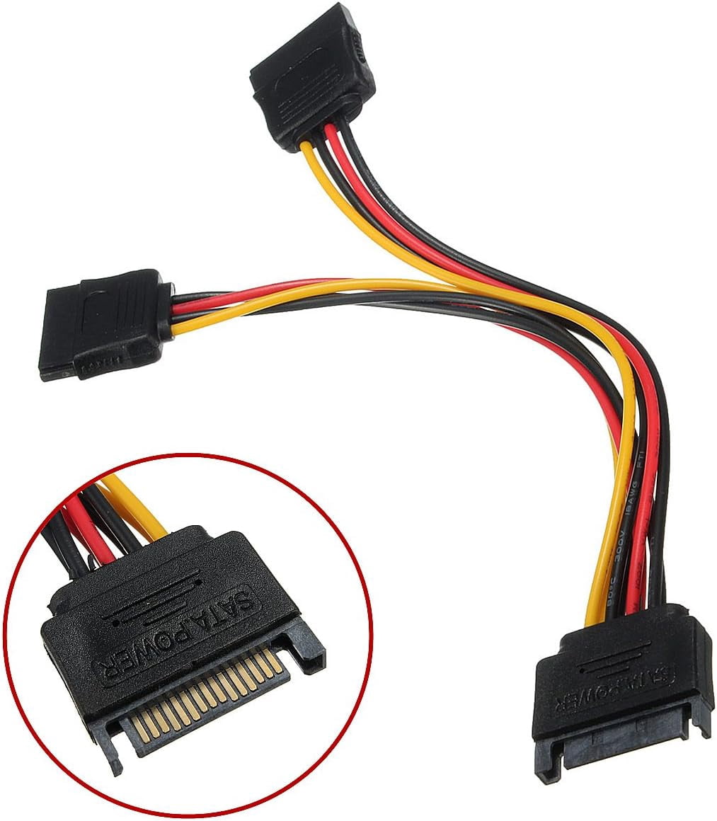 HRTGFD-2Pcs 15 Pin SATA to Dual SATA Power Y Splitter Cable for Hard Drive HDD SSD 8 Inch