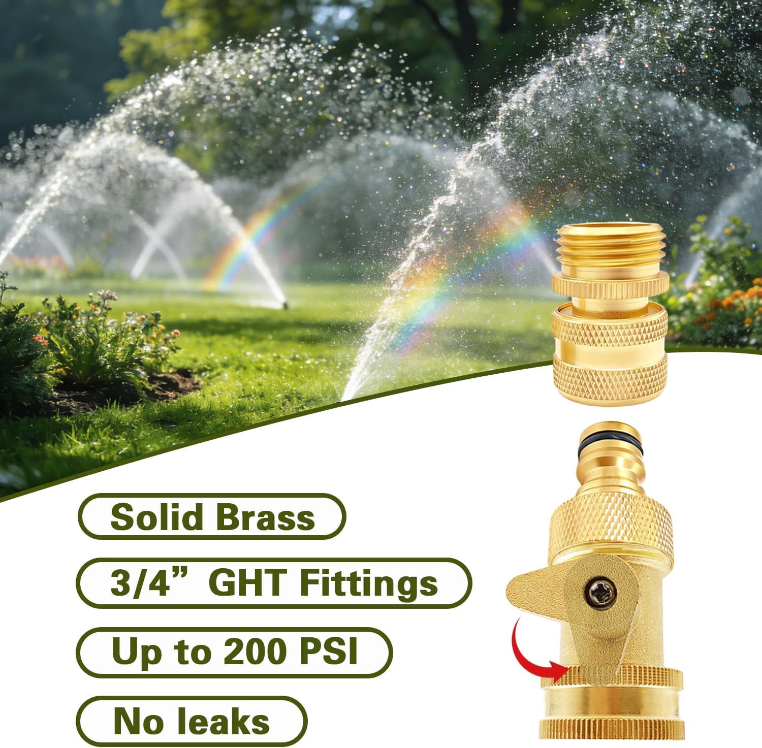 HRTGFD-3/4" GHT Solid Brass Garden Hose Quick Connect Fittings with Ball Valve
