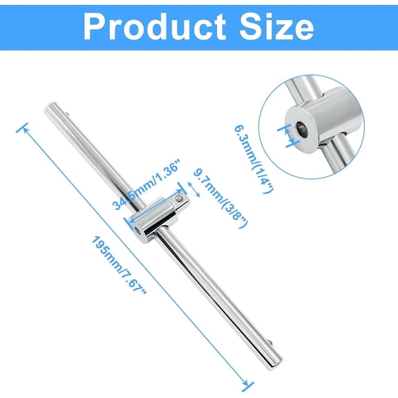 HRTGFD-3/8 Inch T-Handle Wrench 195mm/7.67 Inch Length Adjustable T-Handle Socket Hand Tool, Chrome Vanadium Steel Drive Sliding Wrench Breaker Bar For Car Repair