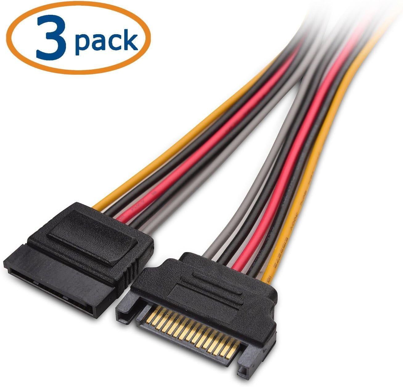 HRTGFD-3-Pack 15 Pin SATA Power Extension Cable - 8 Inches, SATA Power Cable for Hard Drive and SSD