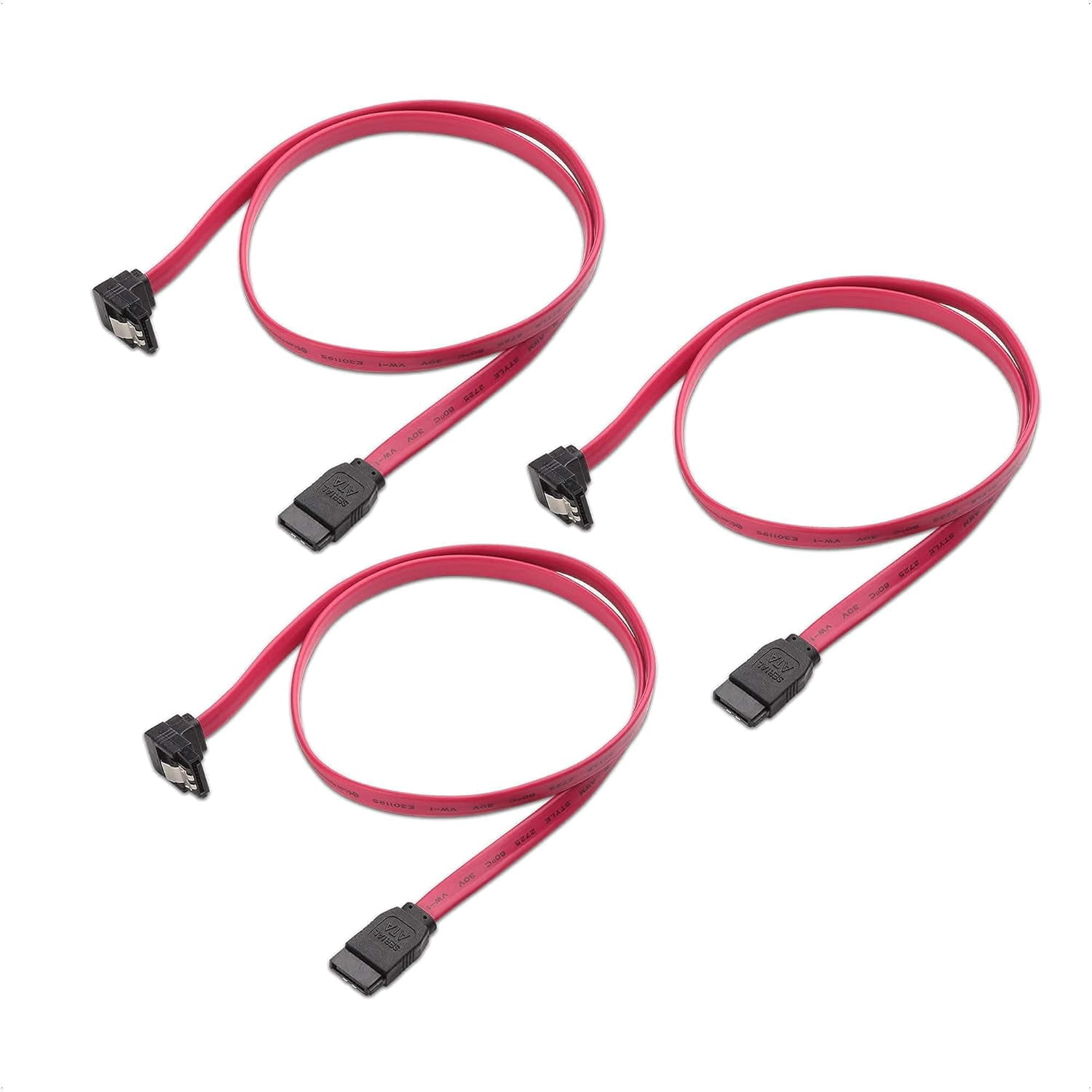 HRTGFD-3-Pack 90 Degree Right Angle SATA III 6.0 Gbps Cable Red - 24 Inches & 2-Pack 15 Pin to 4 SATA Power Splitter Cable - 18 Inches