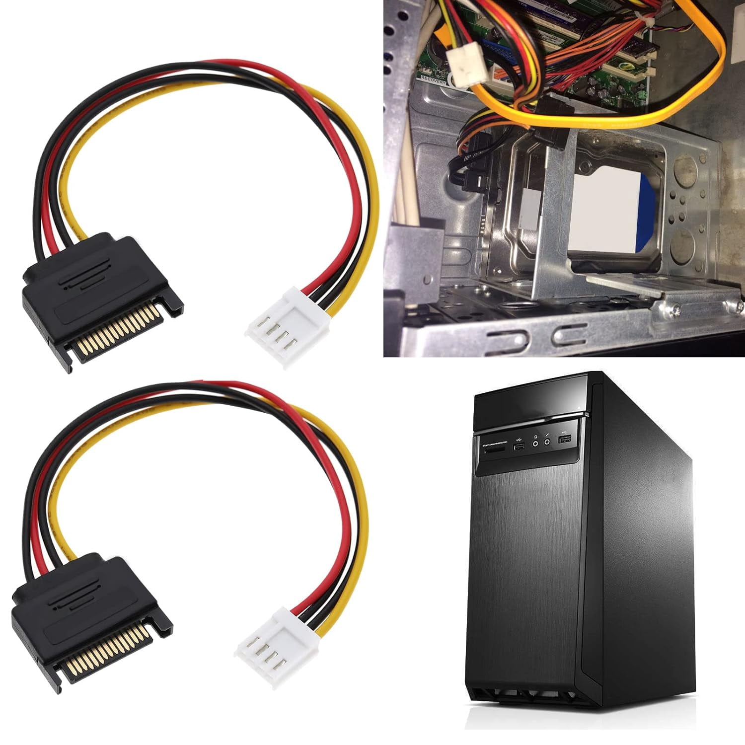 HRTGFD-3Pcs 4 Pin Floppy Drive to 15 Pin SATA Male Power Cable 4-pin Floppy Power Port to SATA 15pin Male Driver Power Wire Electrical Accessories 20cm