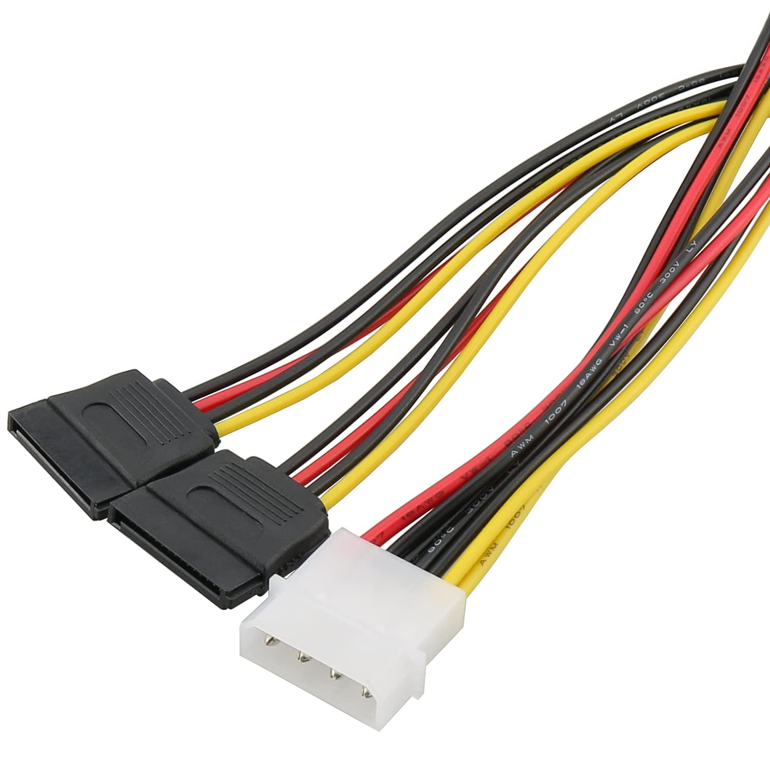 HRTGFD-3pcs 4 Pin Molex to Dual SATA Power Y-Cable Adapter 4 Pin Male IDE Molex to 15 Pin Female Dual SATA Power Splitter Adapter Cable 18AWG