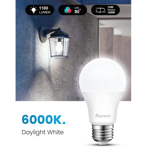 HRTGFD-4 Pack Dusk to Dawn Light Bulbs Outdoor 100W Equivalent, Automatic On/Off Sensor LED Light Bulb, 13W Daylight 6000K, 1100 Lumen, A19 E26 Bulbs Photocell for Wall lamp Porch Garage Yard Light