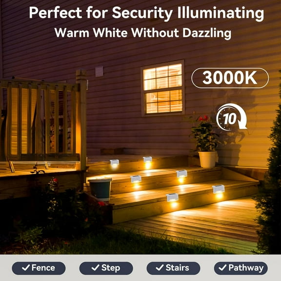 HRTGFD-4 Pack Solar Deck Lights Outdoor Small Waterproof LED Step Lamp Outside Decoration Lighting for Stairs, Railing, Fence, Patio, Pool, Balcony, Retaining Wall, Patio, No Drill Instal(White Shell