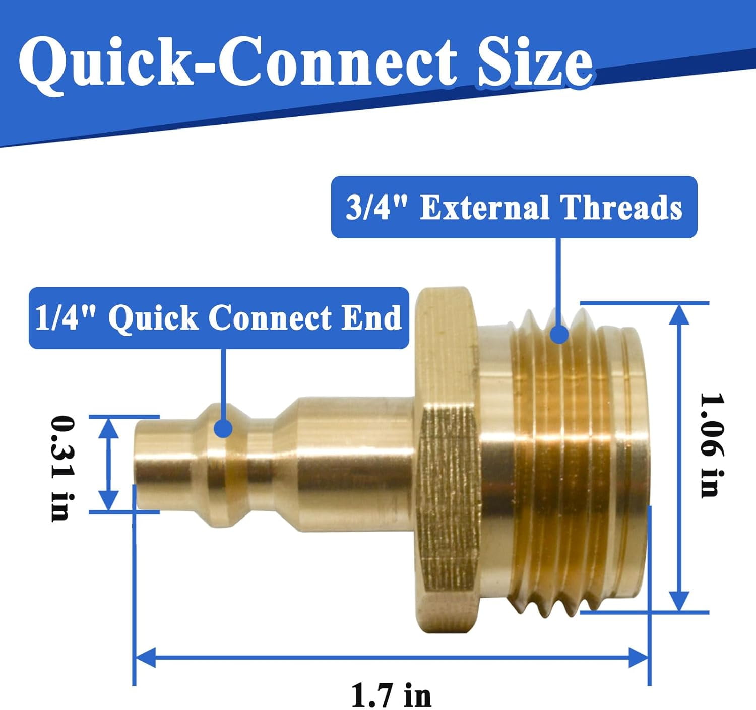 HRTGFD-4Pcs 1/4" Air Compressor Quick Connect Plug To GHT 3/4" Garden Hose Faucet, for Winterize Blow Out Plug, Garden Hose Fitting