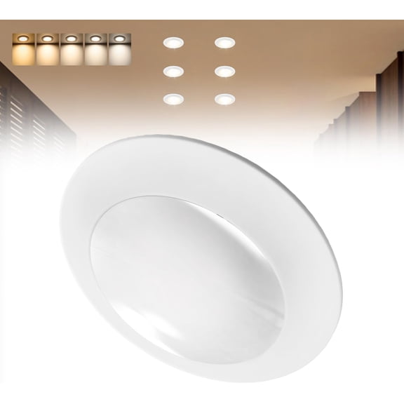 HRTGFD-6 Inch Led Recessed Ceiling Light Dimmable Driverless Retrofit Downlight 5 CCT Warm White and Daylight White Surface Mount Flush Mount Can Light for Kitchen Bathroom Living Room