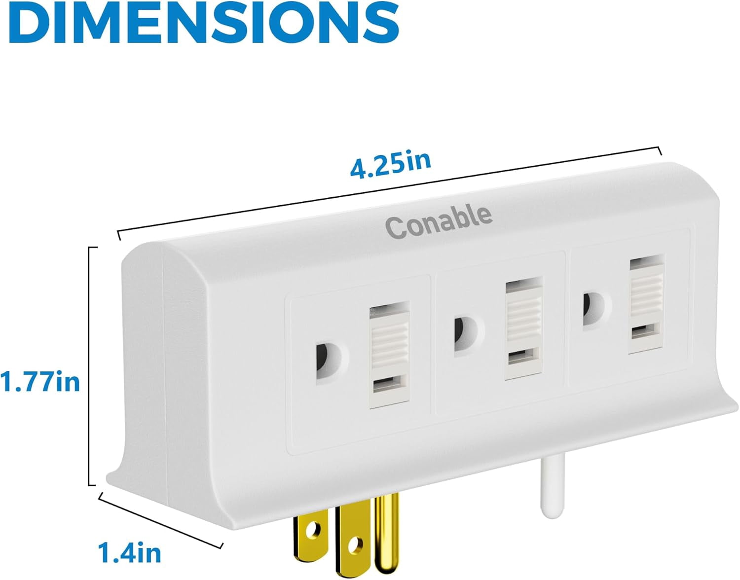 HRTGFD-6 Outlets Splitter 2-Pack, 6-Outlet with Sliding Safety Covers, Grounded Side Access Outlet Extender Wall Tap, 3-Prong, Multiple Plug, Vertical Power Strip, White Adapter, 125V 15A 1875W, 2 Pa