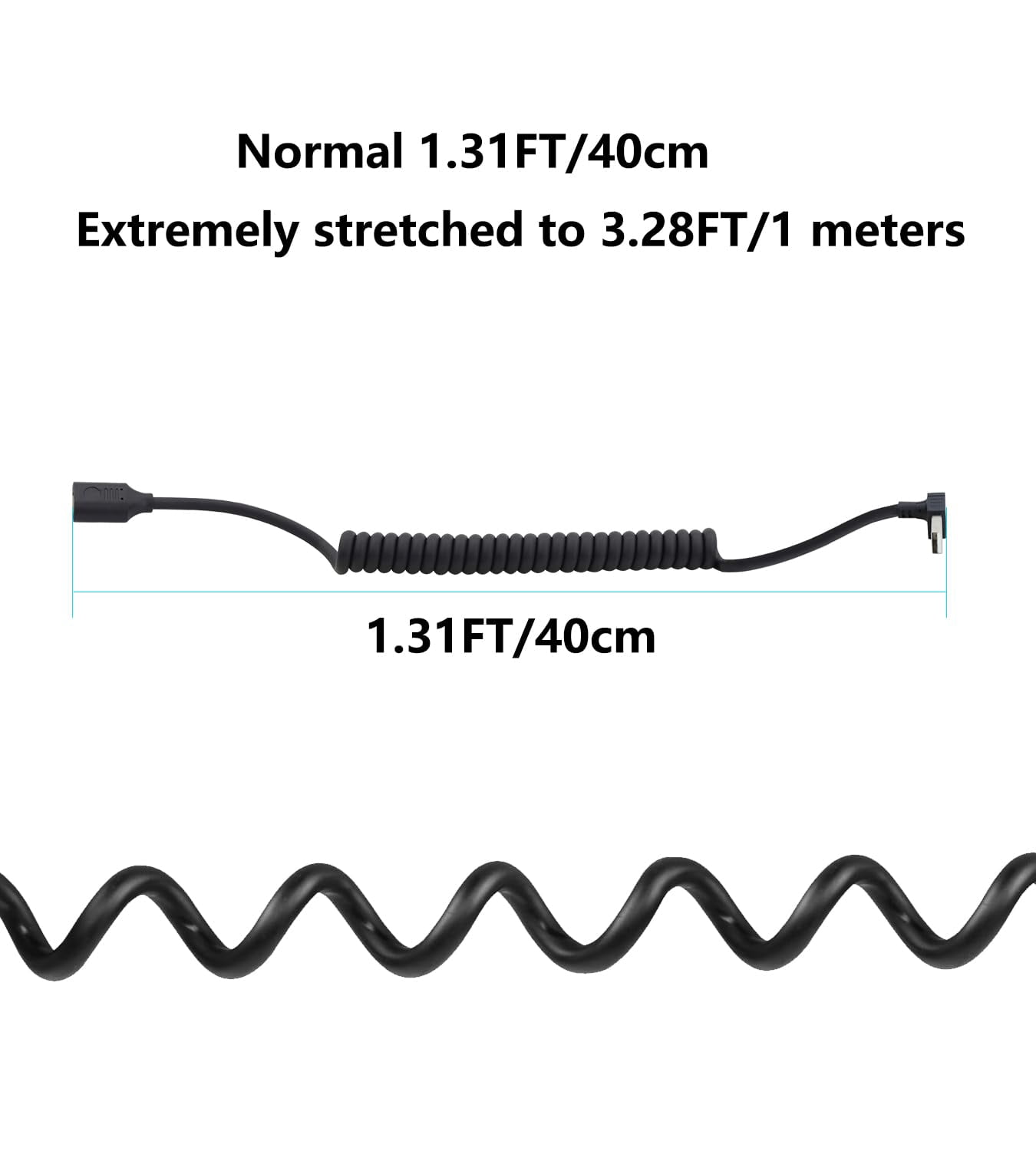 HRTGFD-90 Degree USB 2.0 Male to Female Coiled Cable USB Spring Cable USB 2.0 Extension Cable Retractable USB Data Transmission Cord for PC,Laptop, Cameras, Mouse,Other USB Computers(Up Angle)