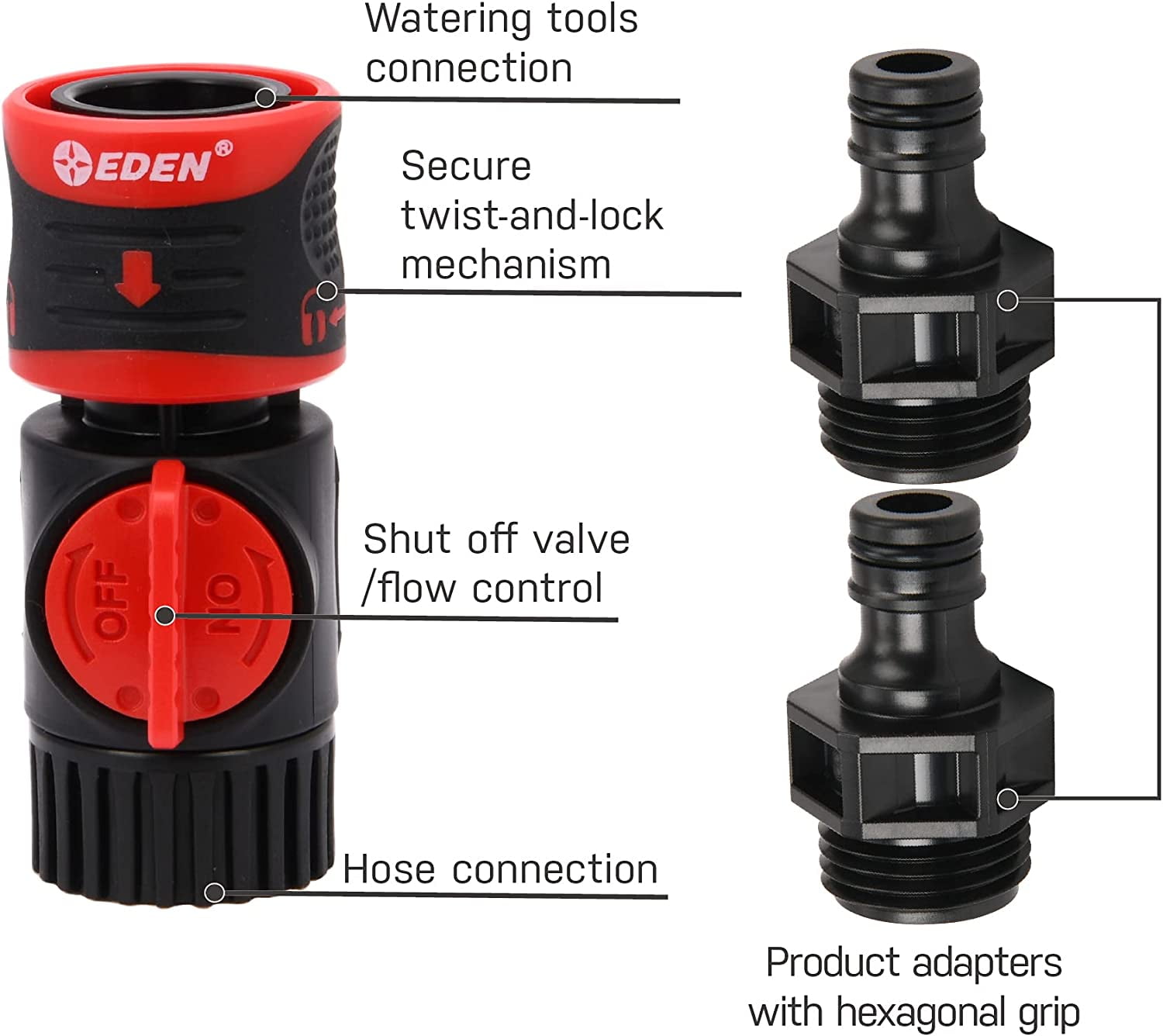 HRTGFD-93218 Premium Garden Hose Quick Connect Kit | 9-Piece / 3-Pair Snap & Lock Fittings and Adapters with Water Stop, Flow Control, Secure Twist-Lock Design