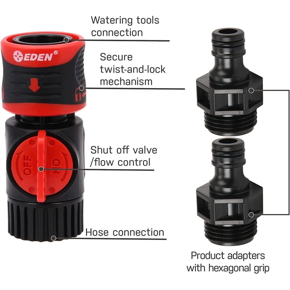 HRTGFD-93218 Premium Garden Hose Quick Connect Kit | 9-Piece / 3-Pair Snap & Lock Fittings and Adapters with Water Stop, Flow Control, Secure Twist-Lock Design