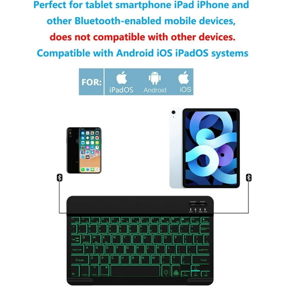 HRTGFD-Backlit Bluetooth Keyboard Small Portable Wireless Keyboard Rechargeable Illuminated for Android Samsung Tablet Cell Phone Smartphone iPad A16 11th 10th Generation iPad Pro Air Mini iPhone (Bl