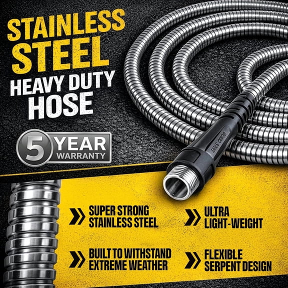 HRTGFD-Bionic Steel 25 Ft Metal Garden Hose with Nozzle, 25Ft x 5/8 In. Premium 304 Stainless Steel Metal Water Hose, Flexible Non Kinking, Lightweight, Heavy Duty, for Yard, Outdoor