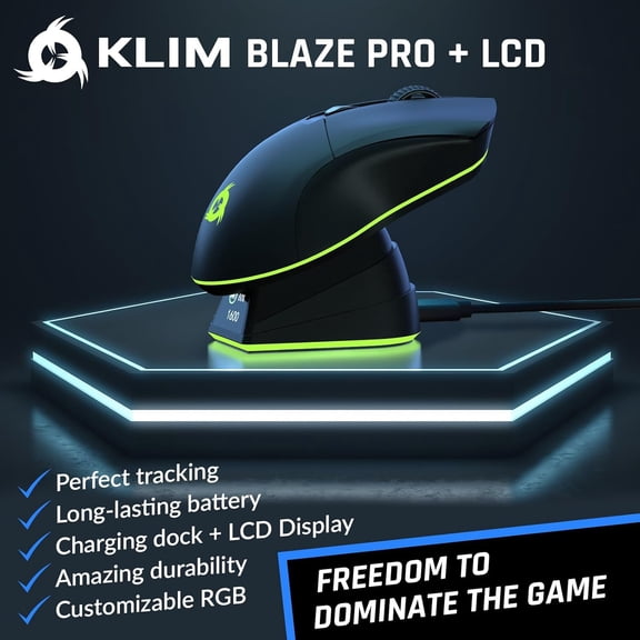 HRTGFD-Blaze Pro Rechargeable Wireless Gaming Mouse with Charging Dock RGB & LCD Display - New Version - High-Precision Sensor and Long-Lasting Battery - Up to 6000 DPI - Great PC Gaming Mouse Wirele