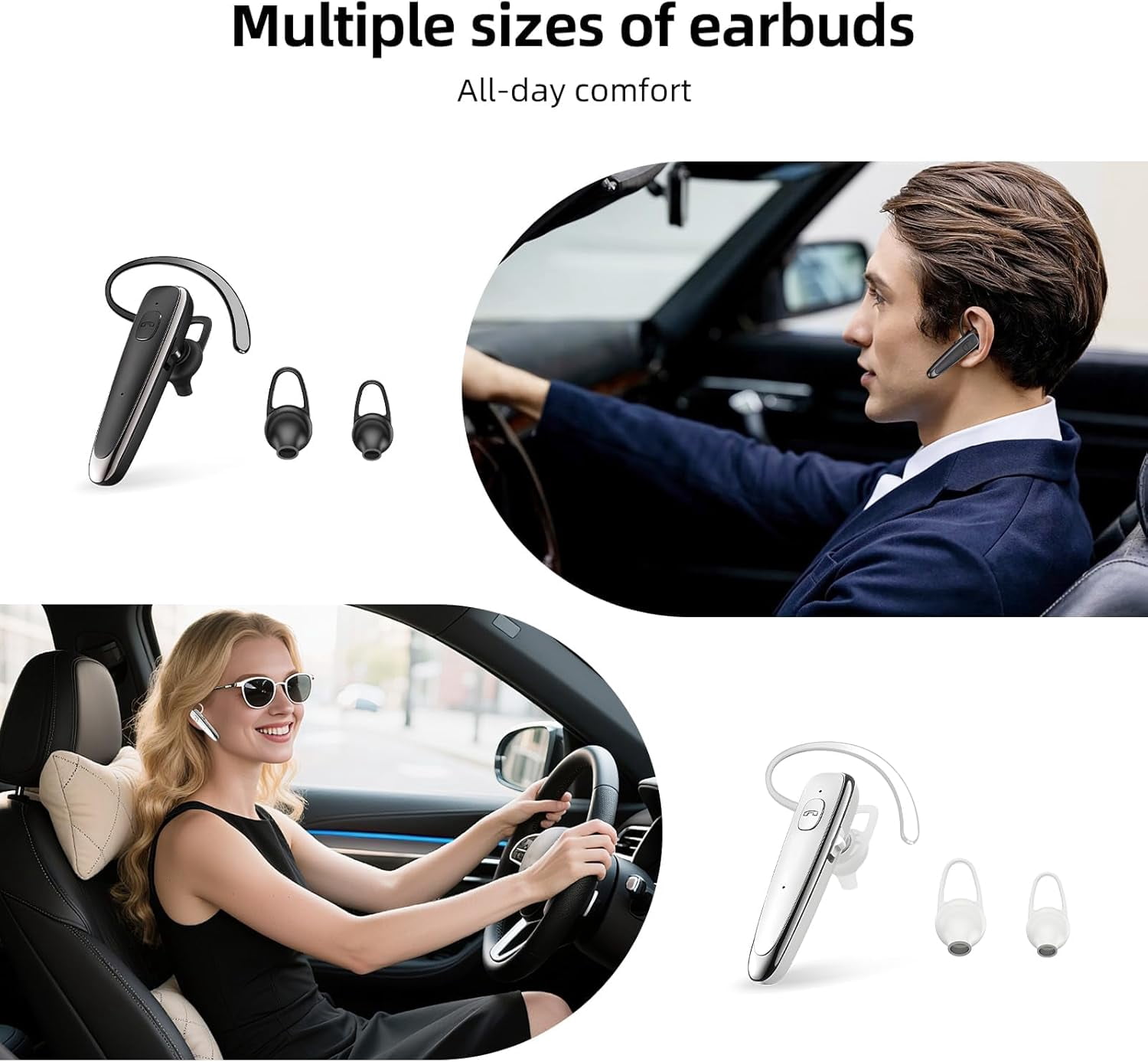 HRTGFD-Bluetooth Headset V5.1, Wireless Headset with Mic for Work, CVC 8.0 Noise Cancelling Single Ear Bluetooth Earpiece, 60 Days Standby for Work, Trucker/Truck Driver, Phone, PC