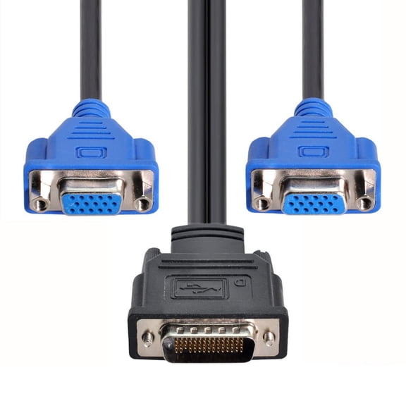 HRTGFD-Cablecc DMS-59pin Male LFH 60Pin to Dual 15Pin VGA RGB Female Splitter Extension Cable for PC Graphics Card