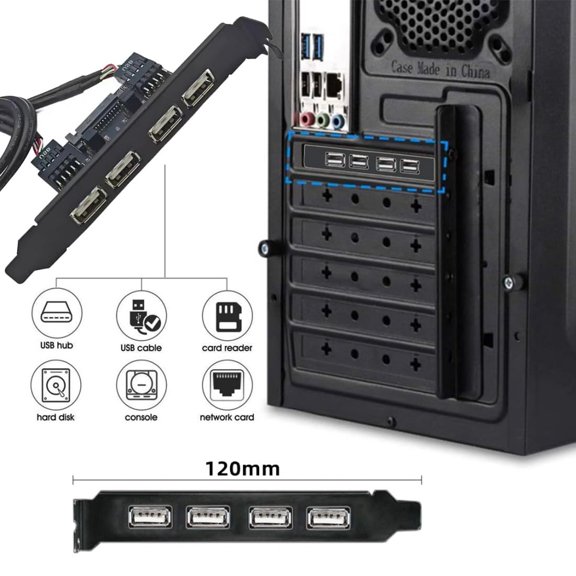 HRTGFD-ChenYang 4 Port USB 2.0 Front Panel Header 9Pin 2 Male to 4 USB 2.0 Female Chassis Back Panel Port Extension Cable 30cm with 120mm PCI-E Slot Bracket