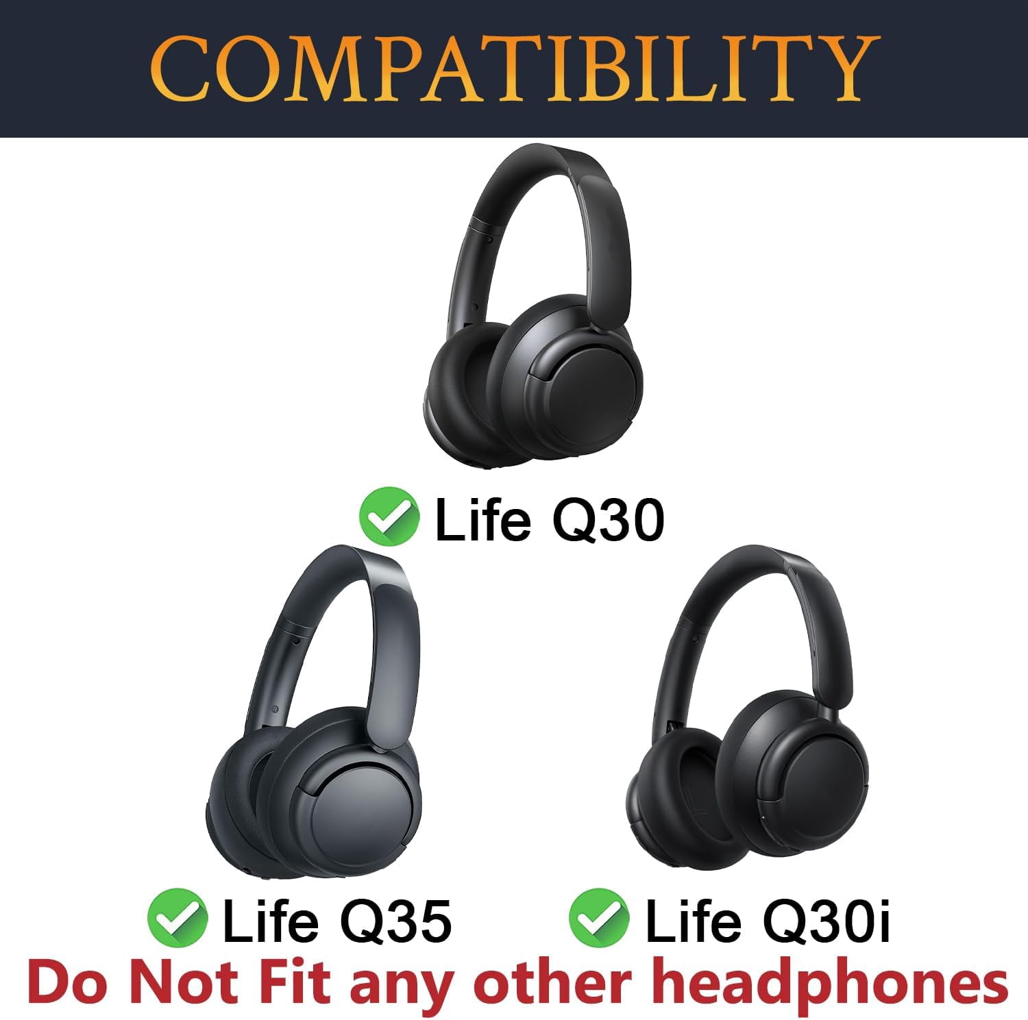 HRTGFD-Cooling Gel Earpads Replacement for Anker Soundcore Life Q30/Q30i/Q35 Headphones, Ear Pads Cushions with Ice Silk Fabric, High-Density Noise Isolation Foam - Black