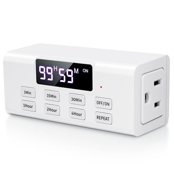 HRTGFD-Countdown Timer Outlet, Up to 99 Hours, Large Screen and Repeat Function, Inodoor Auto Shut Off Timers for Charger Light Vacation Security,Digital Timers for Electrical Outlets