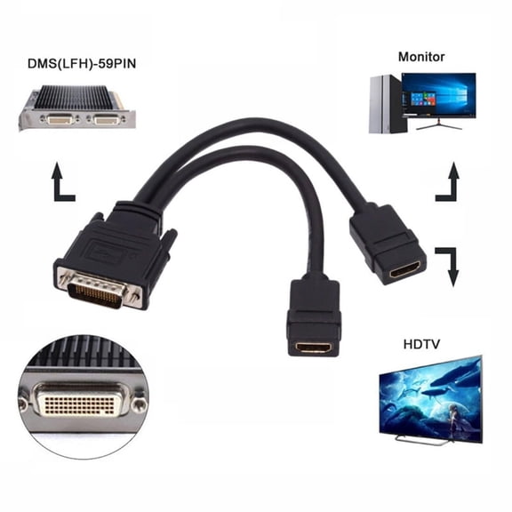 HRTGFD-DMS-59Pin 1 to 2 HDMI 1.4 Splitter Extension Cable for PC Graphics Card