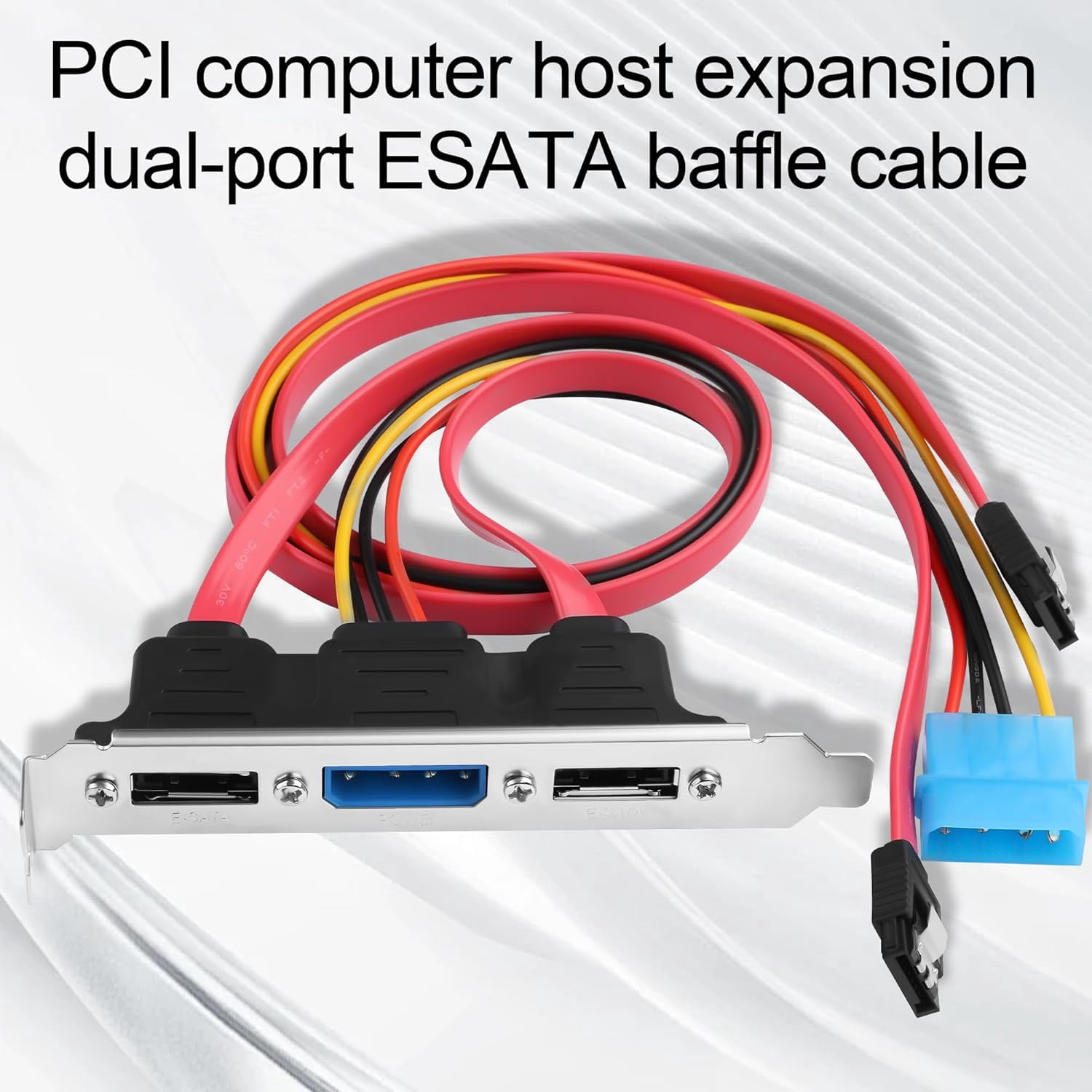 HRTGFD-Dual-Port eSATA Bracket, Desktop SATA to External eSATA Expansion, Middle Molex 4-Pin Power Connector, 2X SATA Cables + Power Cable 45cm, 6Gbps, Fits Standard PCIe Bracket Slot