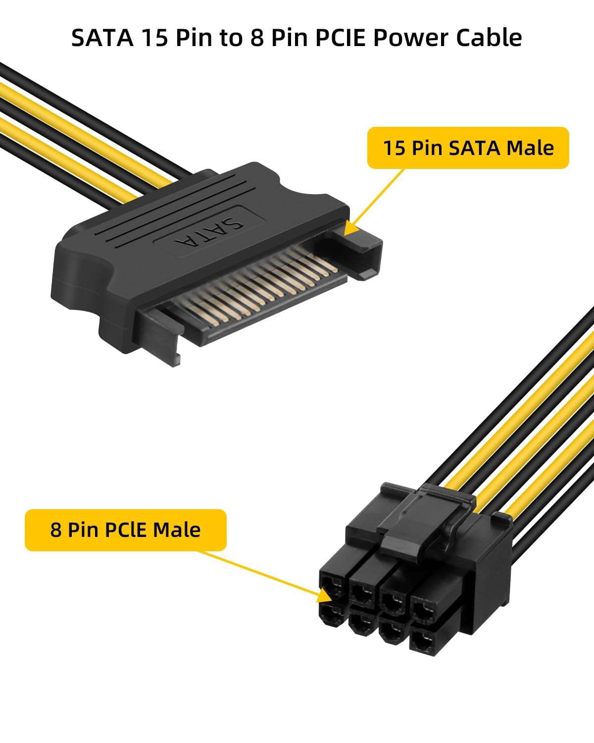 HRTGFD-Dual SATA 15Pin to 8-Pin(6+2 pin),Dual SATA to PCI-E Power Cable for Computers,Male to Male,1M,(3 Pack)