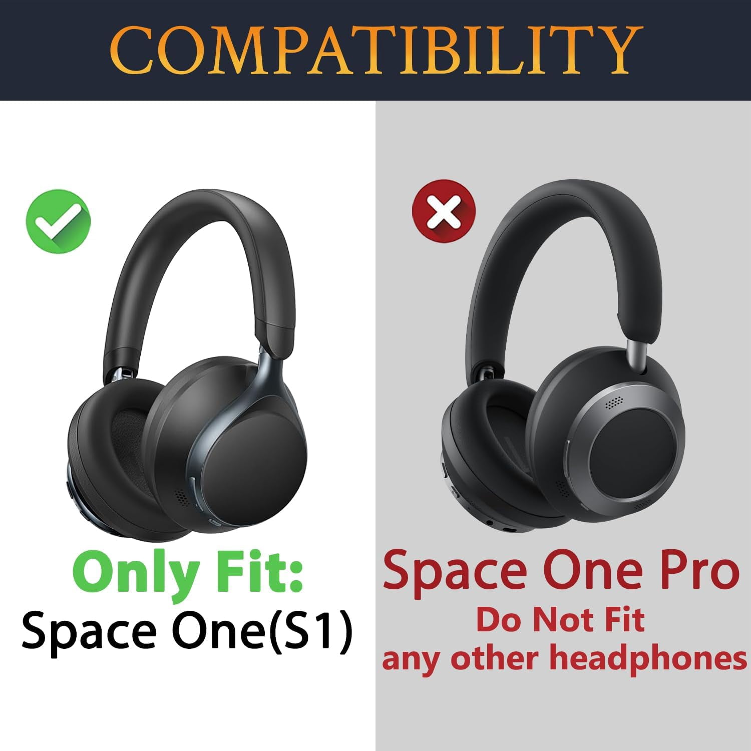 HRTGFD-Earpads Replacement for Anker Soundcore Space One (S1) Headphones, Not for Space One Pro, Ear Pads Cushions with Softer Protein Leather, Noise Isolation Foam - Black