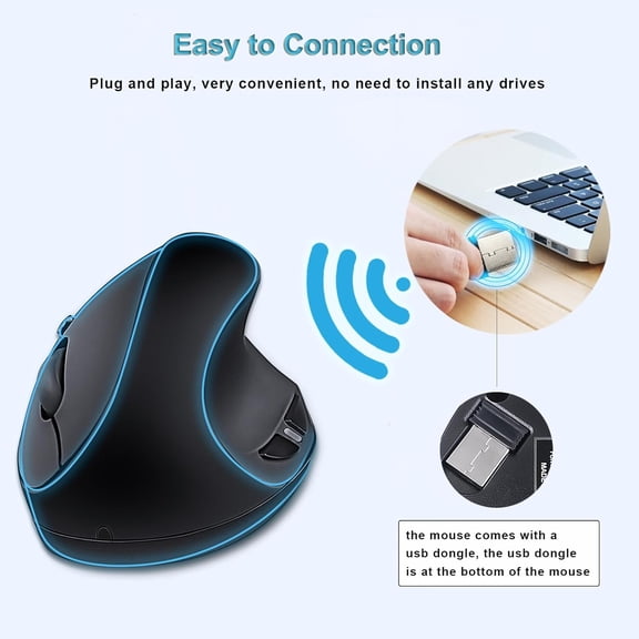 HRTGFD-Ergonomic Wireless Mouse,Vertical Mouse 2.4GHz Optical Mice with Adjustable DPI for Carpal Tunnel Right Hand,Black