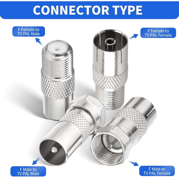 HRTGFD-F Female/Male to TV Pal Male/Female RF Coaxial Adapter Connectors Kit 4 Pcs