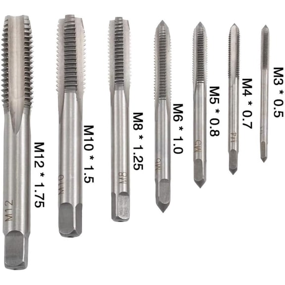 HRTGFD-Fixinus 7 Piece Metric Thread Tap Set, HSS Tapping Tool Set M3 M4 M5 M6 M8 M10 M12 Hand Tap Set