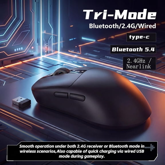 HRTGFD-G58 Wireless Gaming Mouse, 24000 DPI,Lightweight, Tri-Mode Rechargeable Wireless Mouse with 4 Programmable Buttons, LCD Screen, Dual Battery Rechargeable Compatible with PC, Mac-Black