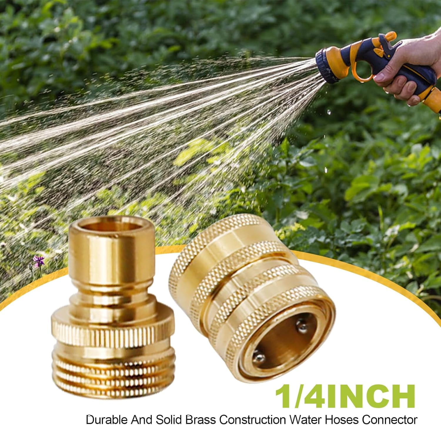 HRTGFD-Garden Hose Quick Connect 3/4 inch Thread, Solid Brass Quick Connector, No-Leak Water Hose Quick Connect, Garden Hose Fitting Water Hose Connectors (4PCS)