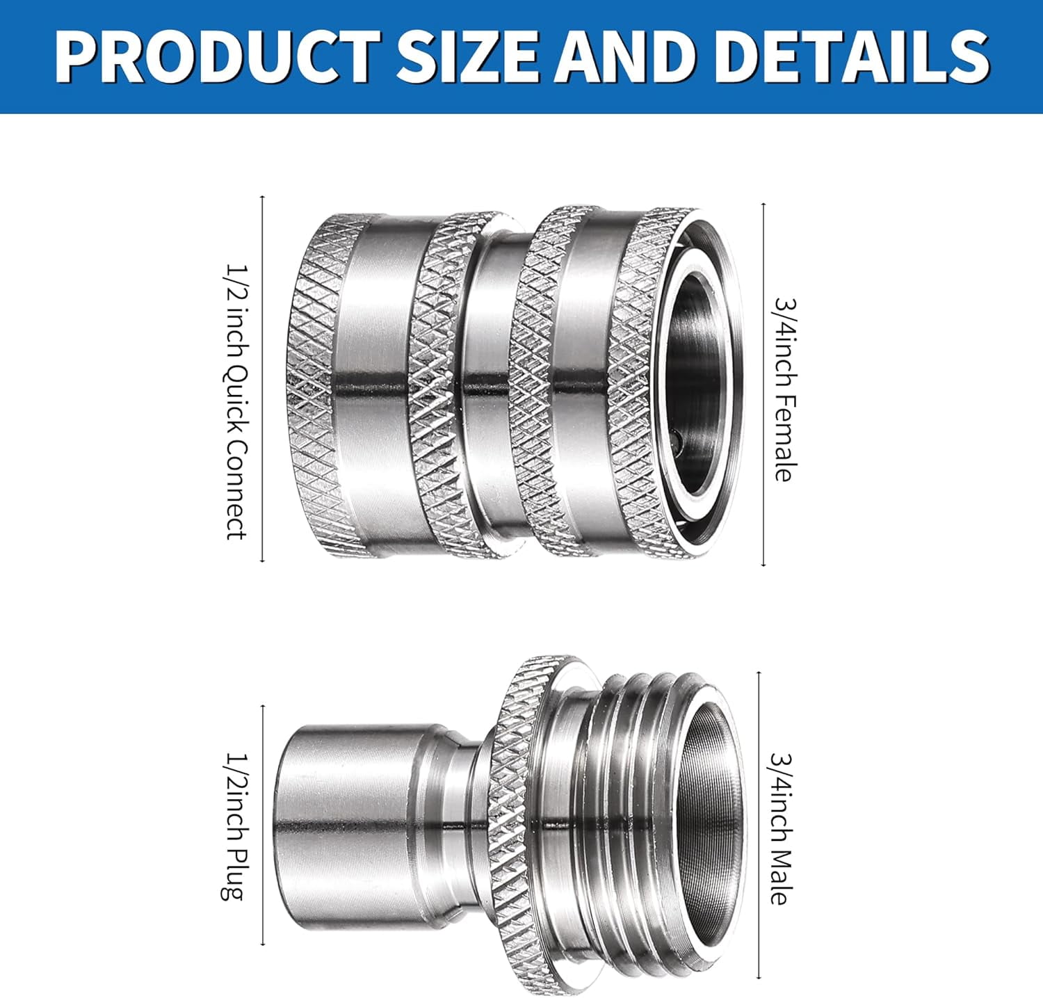 HRTGFD-Garden Hose Quick Connect Fittings, 3/4" Thread Stainless Steel Water Hose Quick Connect Set, 4PCS Garden Hose Connector Set Great for RV or Pressure Washer