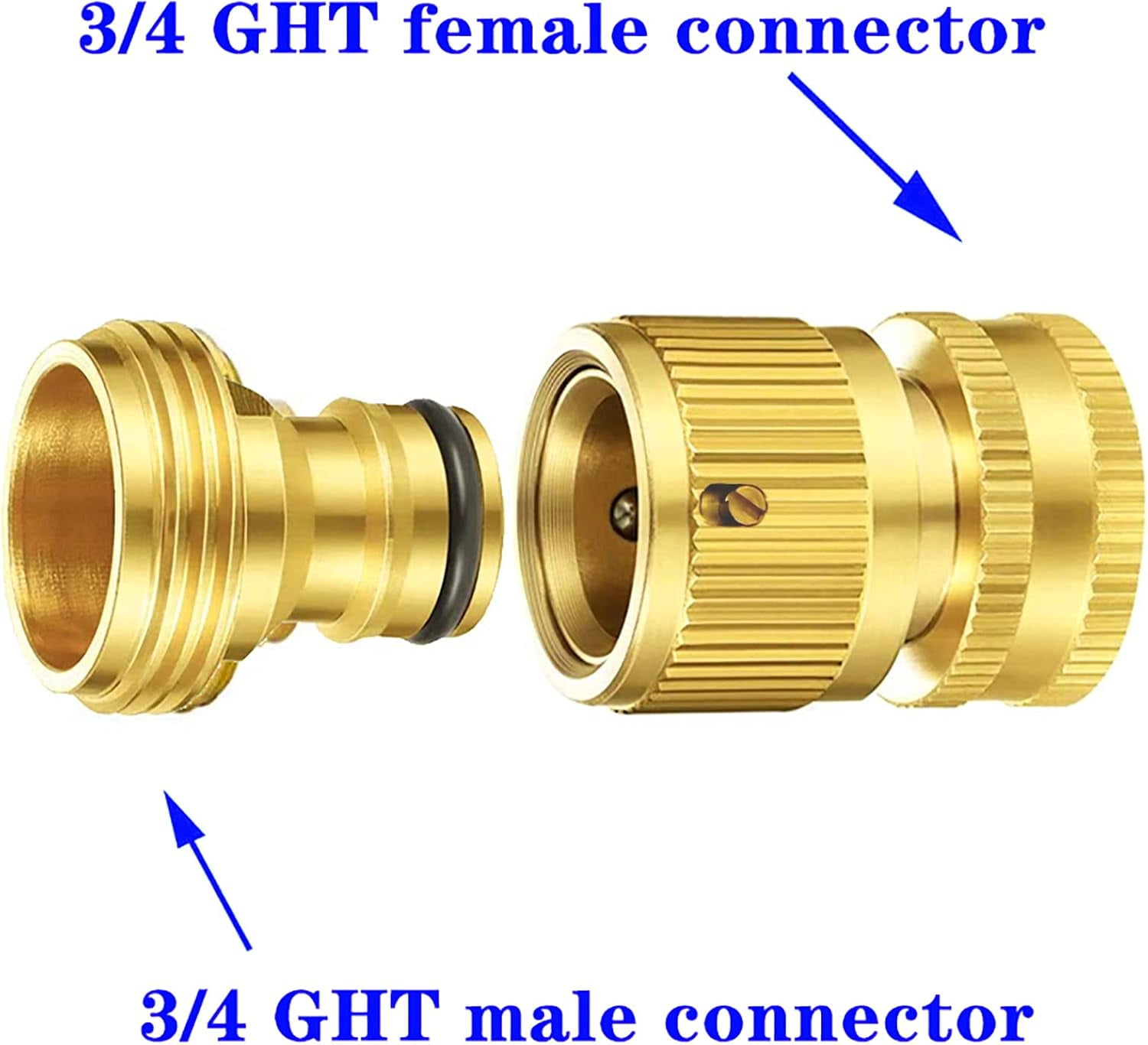 HRTGFD-Garden Hose Quick Connector, 3/4 Inch GHT Thread Quick Connect Kit, 4 Sets Solid Brass Water Hose Fittings, No-Leak Water Hose Female Adapter and Male Adapter