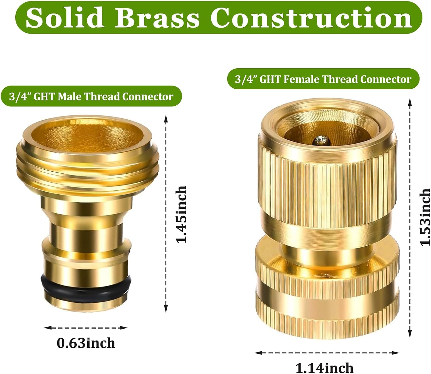 HRTGFD-Garden Hose Quick Connector for Indoor-Outdoor: Solid No-Leak 3/4 inch GHT Brass Adapters - Lasting Home yard for years - Easy Connecting Water Hose(2 Sets)