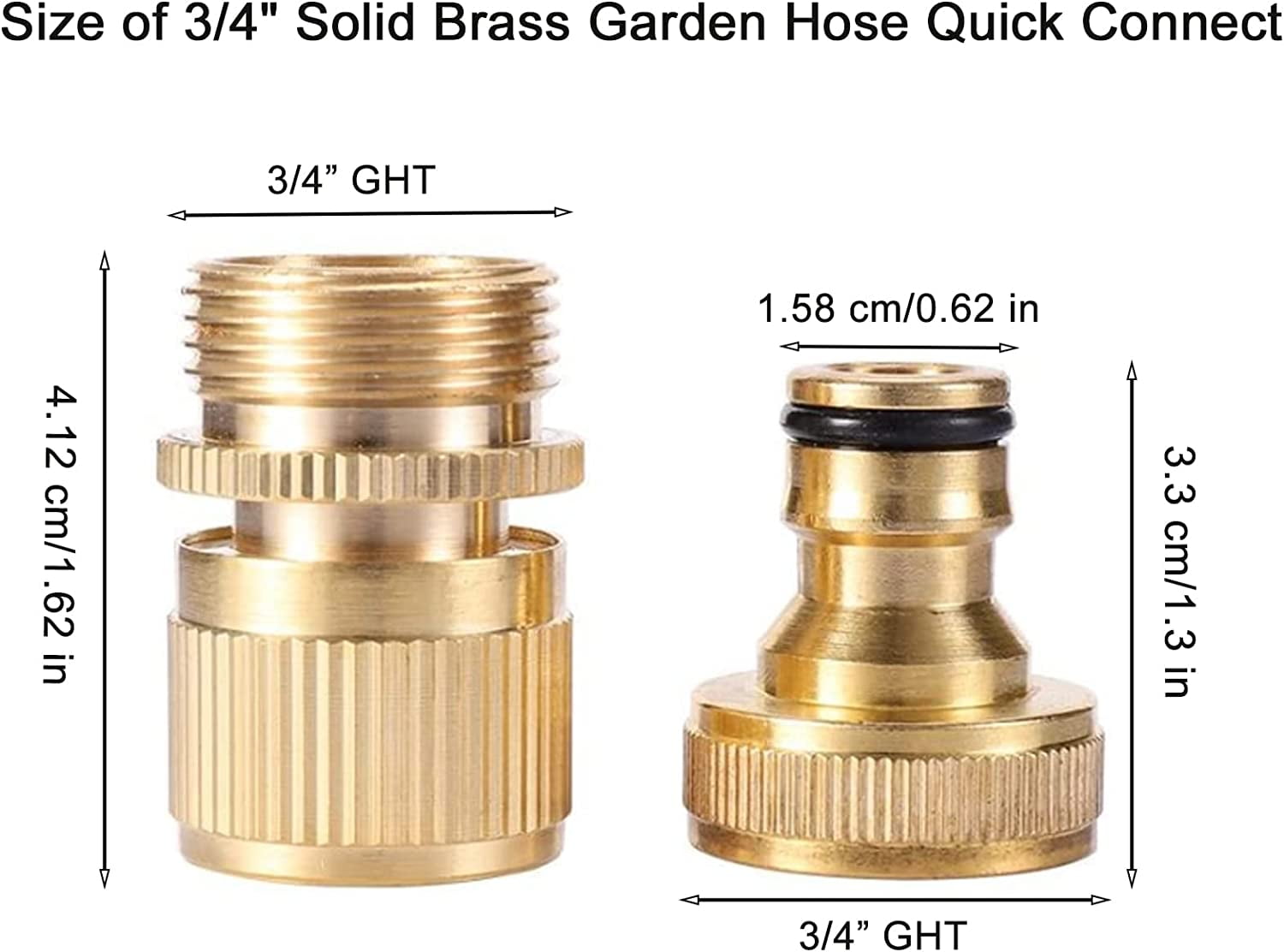 HRTGFD-Garden Hose Quick Connector, Solid Brass 3/4 inch GHT Thread No-Leak Water Hose Fittings for Quick Connect and Release, Male and Female Garden Hose Adapter (2 Pack)