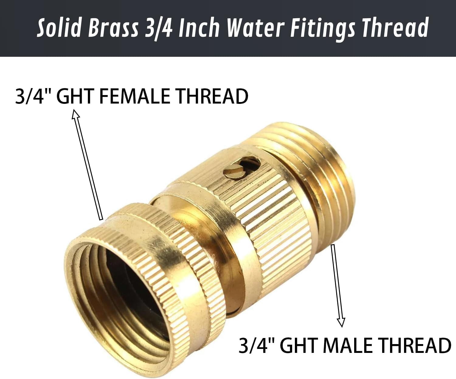 HRTGFD-Garden Hose Quick Connector, Solid Brass Standard 3/4 inch GHT Threaded Couplings,Garden Hose Quick Connect Fittings Kit, Easy to Install,No-Leak Water Female and Male Connector (4-piece set)