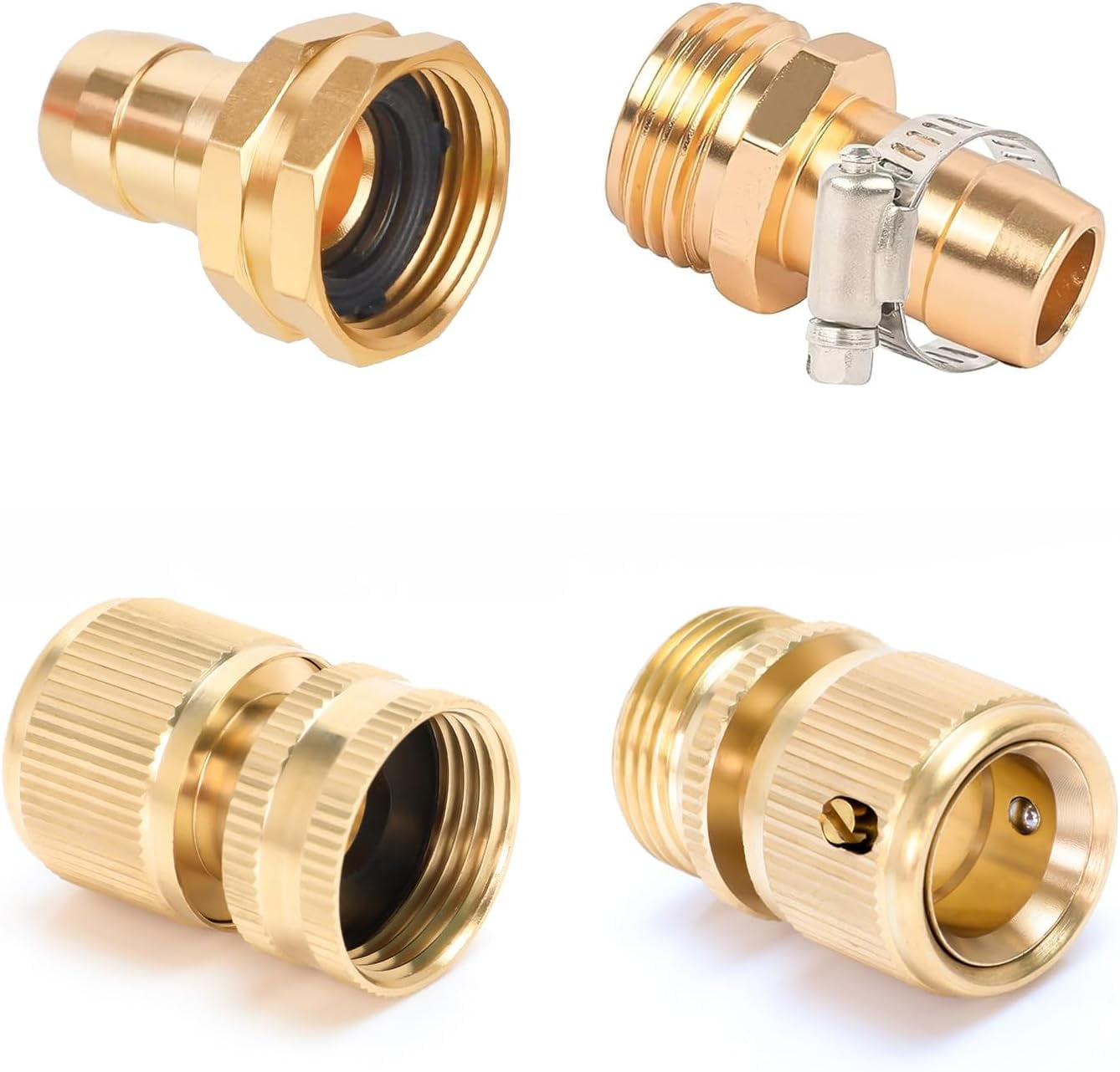 HRTGFD-Garden Hose Repair Quick Connect Fittings, Brass Garden Hose Repair 3/4 GHT Male and Female Hose Quick Connector Repair Kit for 3/4" and 5/8" Water Hose