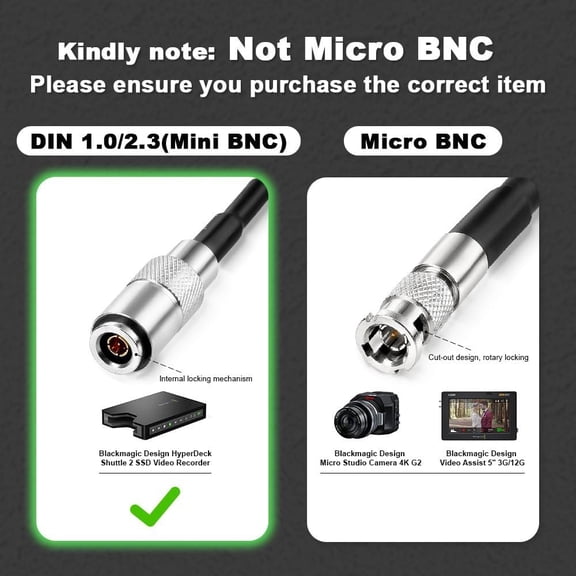 HRTGFD-HD SDI BNC RG179 to DIN 1.0/2.3 mini BNC 75ohm Coaxial Cable Video Cable for Blackmagic HyperDeck Shuttle 20''