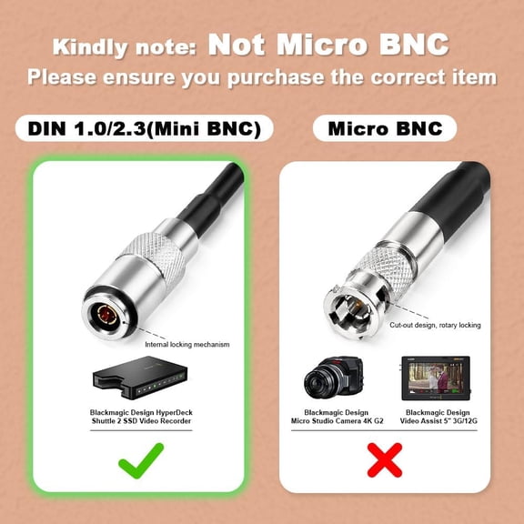 HRTGFD-HD SDI Coaxial Video Cable RG179 BNC to Mini BNC DIN 1.0/2.3 75ohm RF Cable for Blackmagic HyperDeck Shuttle 1 Meter